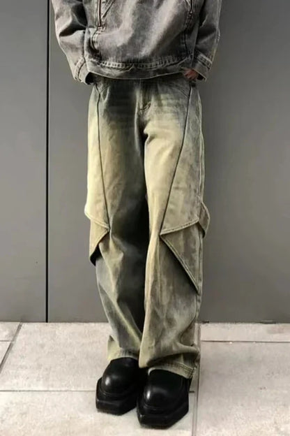 saferido American High Street Variable Trouser Shape Micro Flare Jeans Men's High Waist Loose Draping Wide Leg Floor Dragging Long Pants