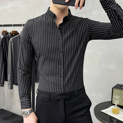 Striped Shirt Mens Spring New British Style Business Casual Long Sleeve Iron-Free Anti-Wrinkle Dress Shirt Mens Clothing