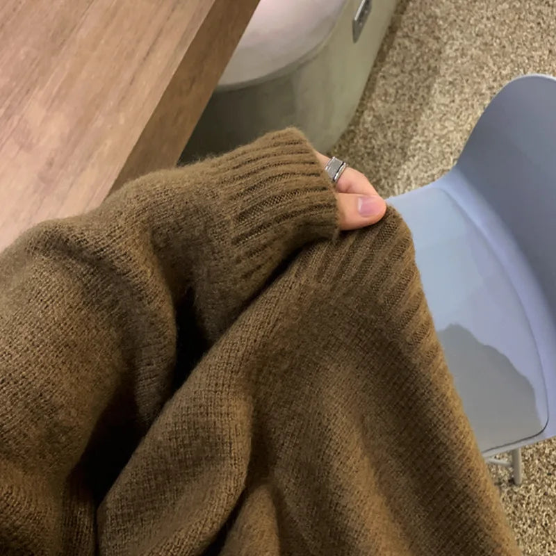Men's Clothing Thickening Mohair Sweater Winter Loose Korean Style Vintage Kintted Sweater Round Collar Pullover