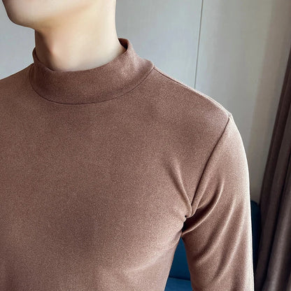 saferido  New Style Male Spring High Quality Slim Casual Long Sleeve T-shirts/Men Fashion High Collar Pure Color Leisure T-shirt 3XL