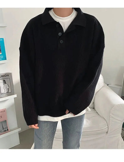 saferido Spring Autumn Fashion Men's Cool Boys Casual Loose Lapel Tess Knitted Pullover Polot Hoodie Sweater Soft Buckle Warm