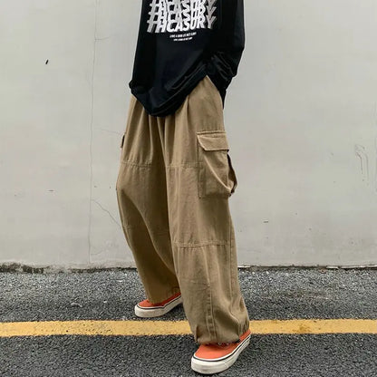 saferido Spring Casual Oversize Cargo Pants Men Streetwear Solid Harajuku Loose Straight Trousers Wide-leg Baggy Pants For Man