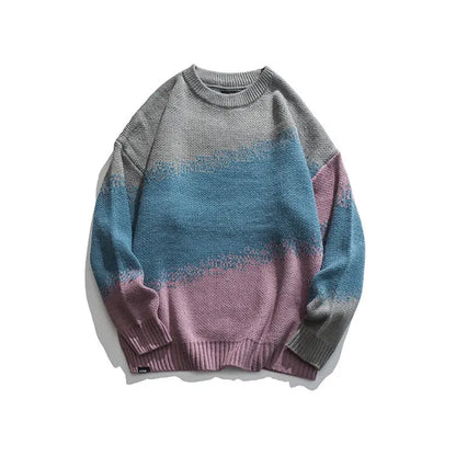 saferido Men's Knitted Vintage Graphic Sweater with Pattern Gradient Orange Pullovers Sweaters and Jumpers Male Korean Streetwear