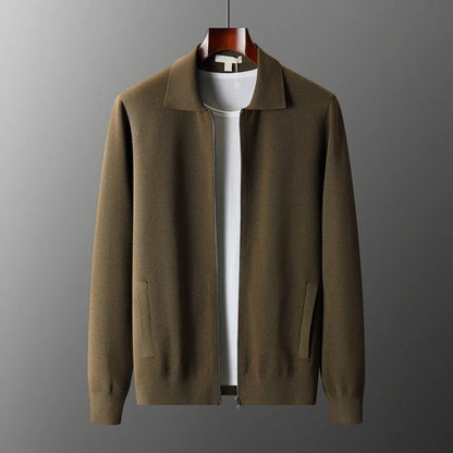 Men's Cardigan 100% Merino Wool Knitted Zippered Jacket  Autumn and Winter Thickened Long Sleeved Men's Sweater Lapel Shirt