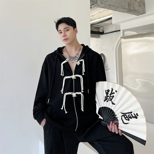 saferido Korean women Spring Autumn Color Chinese Style Hooded Sweatshirt Men's Loose Trendy Casual Zipper Coat Male Hoodies