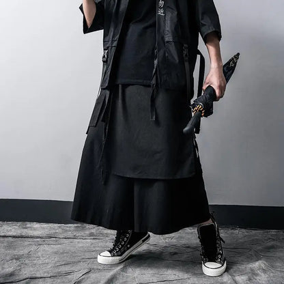 saferido Techwear Wide Leg Pants Punk Gothic Black Trousers Male Goth Cotton Linens Summer Japanese Style Streetwear Hip Hop