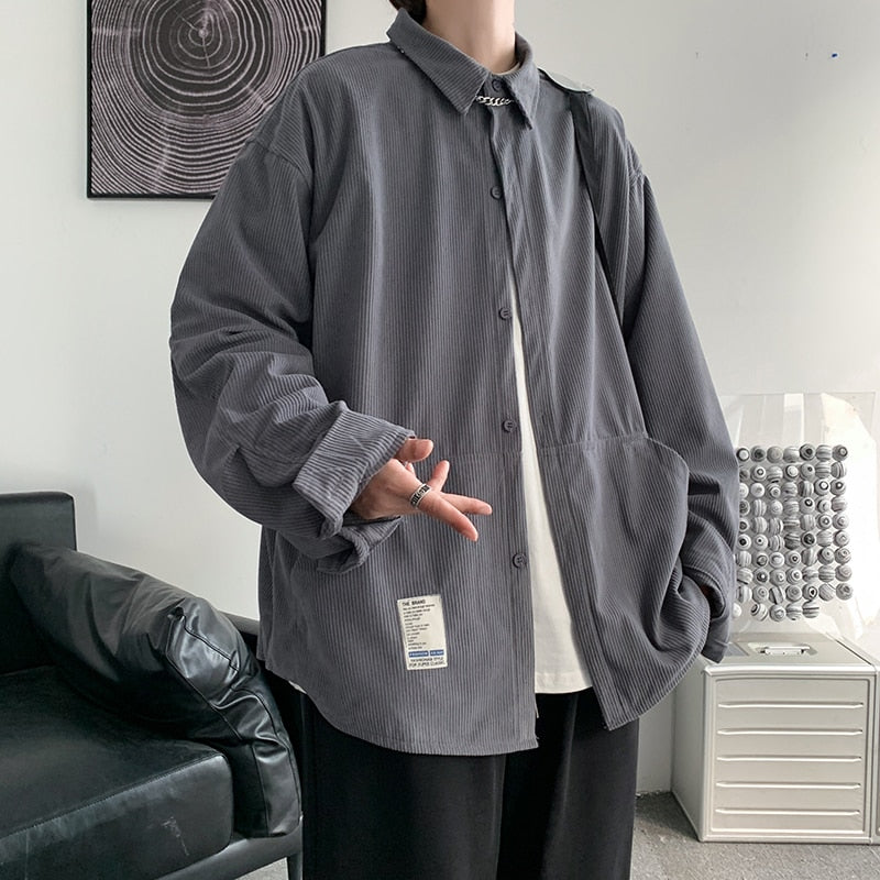 Men's Corduroy Long Sleeve Shirts Woman Fashion Casual Oversize Blouse Unisex Overshirt