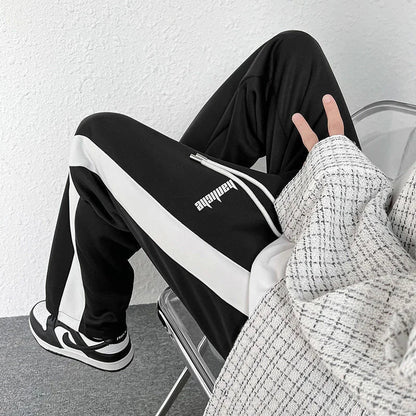saferido Contrasting Color Stitching Mopping Casual Trousers Men Oversize Sports Loose Pants Printed Letters Straight Wide-leg Sweatpants