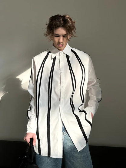 saferido Fashion Korean Spring New Long Sleeve Men turndown collar T-shirt Round Collar White Black Red Solid Color Shirts For Male