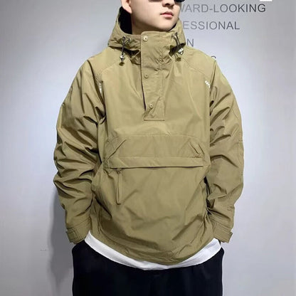 New Luxury Autumn Men's Jacket Korean Fashion Half-zip Fashion Hooded Outdoor Jacket Mens Spring Black Coat Pocket Sportswear