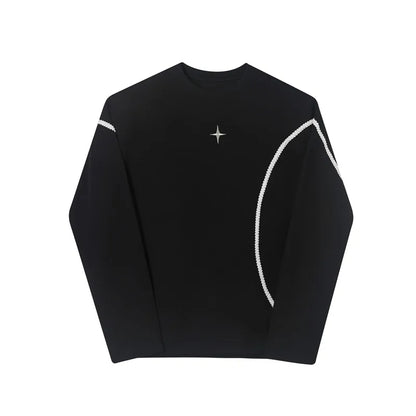 saferido harajuku Spring Autumn Men Clothing Long Sleeve Embroidery Shoulder Pad T-shirt Round Collar Casual T Shirts Tops For Male