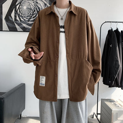 Men's Corduroy Long Sleeve Shirts Woman Fashion Casual Oversize Blouse Unisex Overshirt