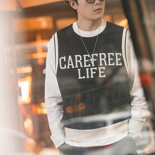 saferido Preppy Knitted Vest for Male Ivy Style Clothing Casual City Boy Letter Sweater Vest  Sleeveless Tops Spring New