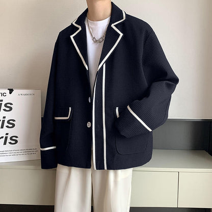 Black/White Blazer Men Fashion Society Mens Dress Jacket Korean Loose Business Casual Suit Jacket Men Formal Blazer M-2XL