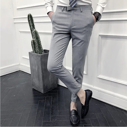 saferido New Style Men's Spring High Quality Cotton Business Suit Trousers/Male Slim Fit Pure Color Leisure Suit Pants 28-36