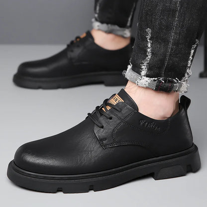 saferido Cow Leather Autumn Platform Shoes for Men Fashion Casual New Designer Derby Shoes Male Low Top Work Ankle Boots Men
