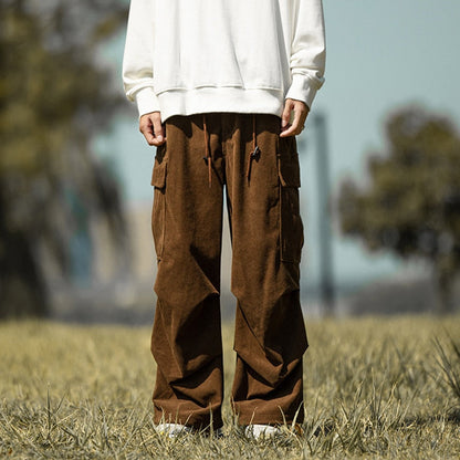 Streetwear Pants For Men Fashion Loose Pockets Cargo Pant Autumn Casual Solid Color Corduroy Trousers Mens Vintage Lantern Pants