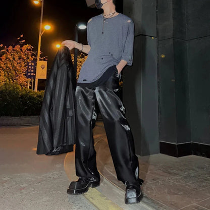 saferido Y2k Street Glossy Satin Trousers Men's Spring and Summer Loose Casual Pants Tide Brand Fashion Solid High Waist Wide Leg Pants