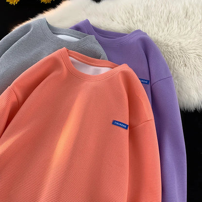 saferido Multi-Coloured Solid Colour Sweatshirt Unisex Style Couple Sweatshirt Fashion Casual Large Size Men's Pullover Korean Clothing