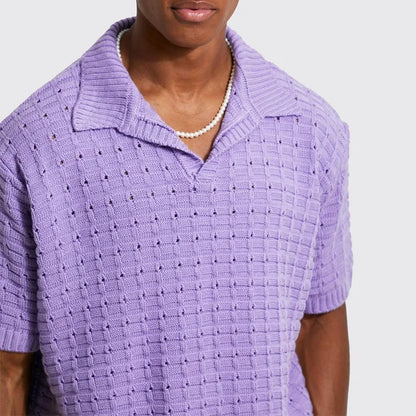 Men's Elastic Loose T-shirt Sweater Men's Knitted Short Sleeve Casual T-shirt Men's V-neck T-shirt Men's
