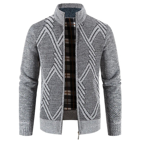 Autumn Winter Jacket Men Coats Casual Stand Collar Zip Solid Color Sweater Men Slim Fit Thick Warm Fleece Knitting Pullovers