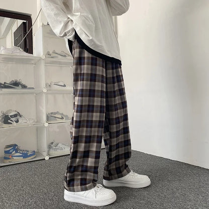saferido Plaid Pants Men Korean Fashion Couples Straight Baggy Youthful Streetwear All-match Harajuku Y2k Trousers Joggers High Street