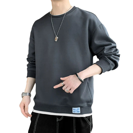 saferido Spring O Neck Sweatshirts Hoodie Men Long Sleeve Loose Pullover Fashion Harajuku Hoodies Mens Solid Casual Sweatshirt Streetwear