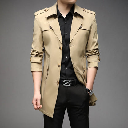 New Spring Men Trench Fashion England Style Long Trench Coats Mens Casual Outerwear Jackets Windbreaker Brand Mens Clothing