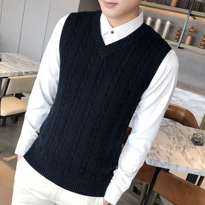 Knit Sweater Male Solid Color Sleeveless Plain Men's Clothing Blue Vest Waistcoat Jumpers Plus Size Best Selling Products