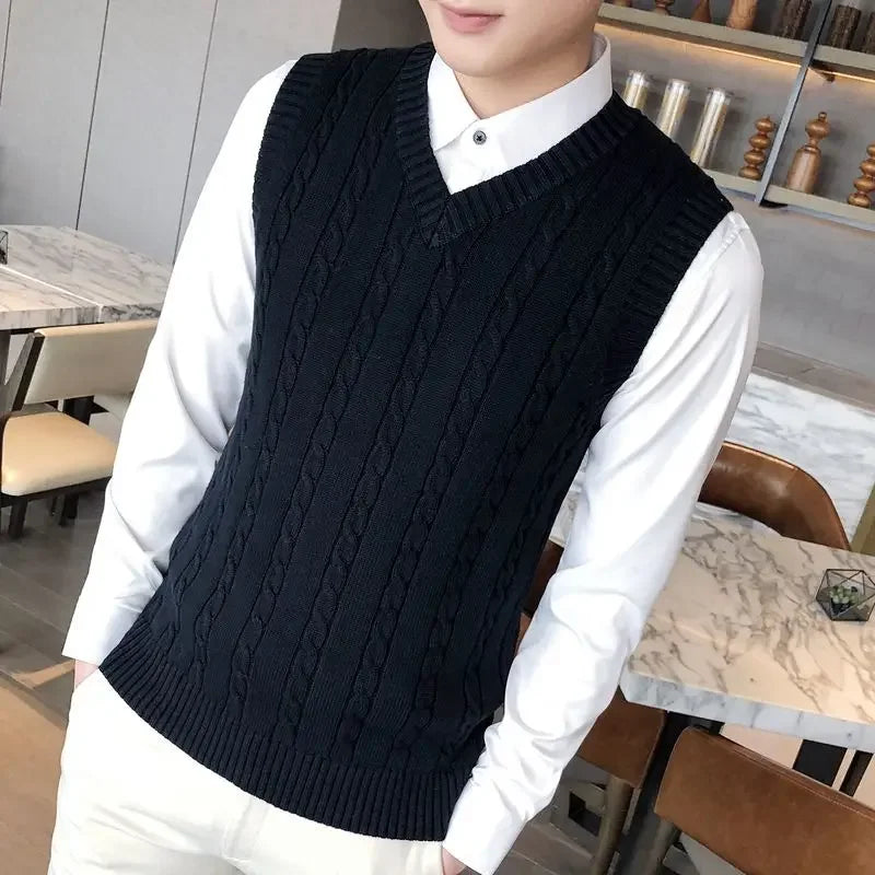 Knit Sweater Male Solid Color Sleeveless Plain Men's Clothing Blue Vest Waistcoat Jumpers Plus Size Best Selling Products