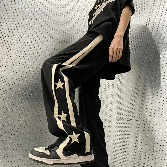 saferido Y2K Star Sweatpants Men Black Sports Pants Wide Leg Trousers Male Japanese Streetwear Hip Hop Graphic Loose Casual