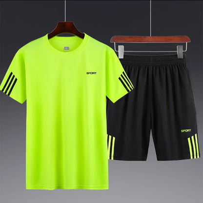 Summer Breathable Sports Suit Men's Short-Sleeved Shorts Loose Quick Drying T-Shirt Short Quarter Pants Casual Running Suit