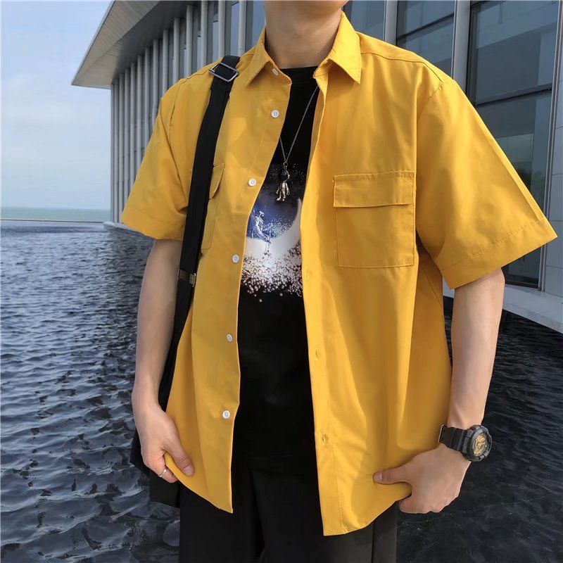 EBAIHUI Men's White Shirts with Tie Set Preppy Uniform DK Loose Long Sleeve Shirt Couple Loose Basic Short Shirts Asian Size