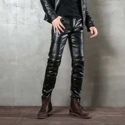 saferido  Men's Black Leather Pants Slim Fit Stretch Personality Simple Thin Punk Style PU Leather Men's Pants Motorcycle Dance Party
