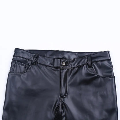 saferido Men's Leather Pants Spring Autumn Slim Fit Elastic Style Male Fashion PU Leather Trousers Moto Pants Solid Color Casual Bottoms