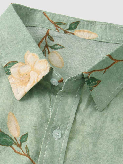 Shirts for Men Flowers Pattern Short Sleeves Blouses Summer Streetwear Shirt Casual Button Loose Tops Hawaiian Style