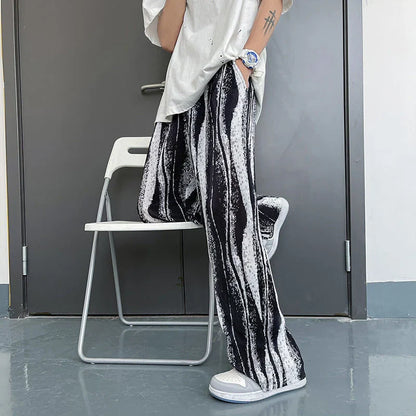 saferido Mopping Casual Pants Mens Spring Summer Oversize Fashion Sports Trousers Printed Loose Pants Straight Wide Leg Sweatpants S-5XL