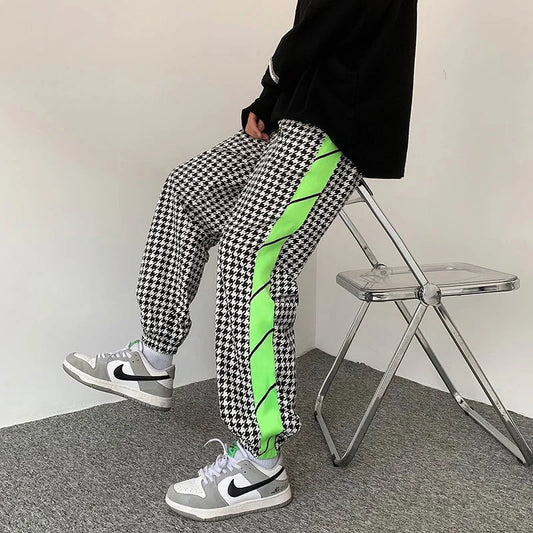 saferido Loose Trend Casual Sweatoants Men's Houndstooth Binding Feet trousers Fashion Spring and Summer Sports Contrast color Pants