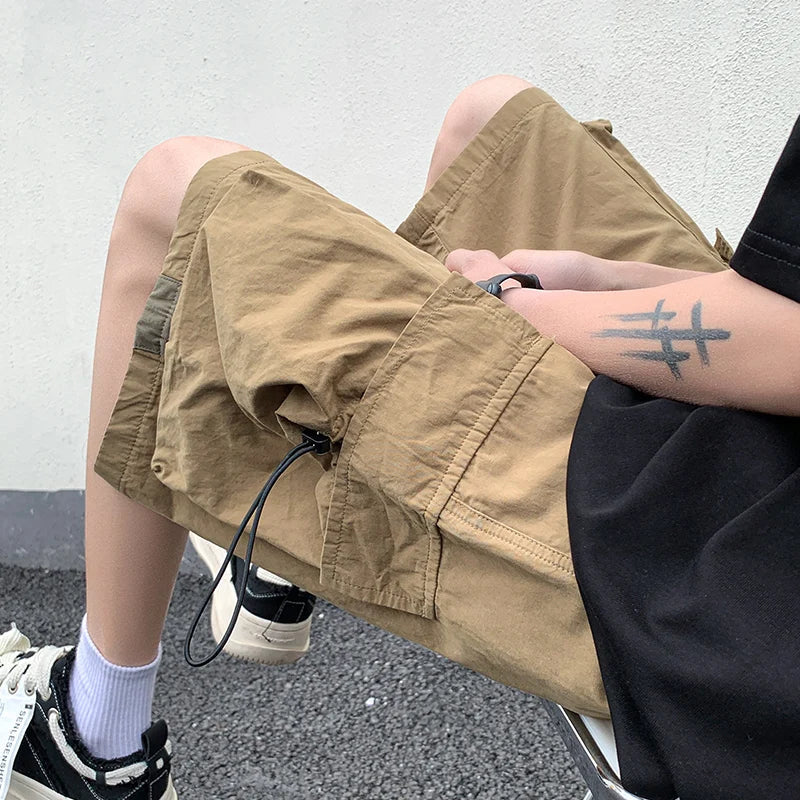 saferido Summer New Japanese Style Large Size Thin Shorts Men Loose Knee Cargo Shorts Hip Hop Streetwear Male Short Trousers