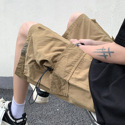 saferido Summer New Japanese Style Large Size Thin Shorts Men Loose Knee Cargo Shorts Hip Hop Streetwear Male Short Trousers