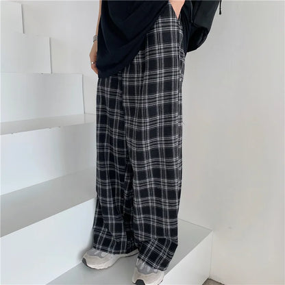 saferido Spring Men Pants Black Women Plaid Trousers Casual Oversize Loose Wide Leg Trouser Harajuku Hip-hop All-match Streetwear S-4XL