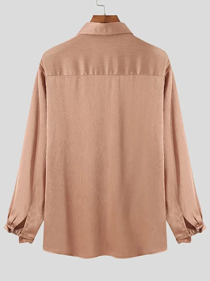 Handsome Well Fitting Men Tops Solid Comfortable Blouse Casual Hot Sale Male Loose Ruffled Long-sleeved Shirt S-5XL INCERUN