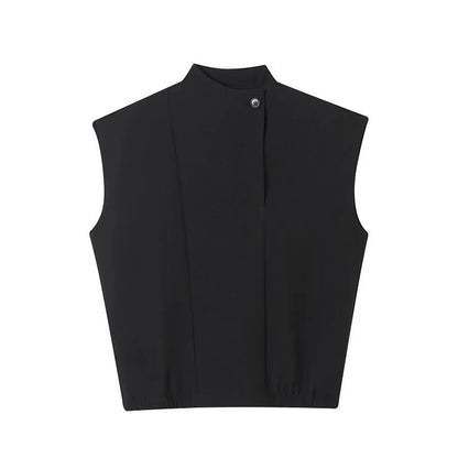Men Clothing Spring Summer Stand Collar Design Sleeveless Short Vests Pullover Vest Shirt Fashion Tops For Male