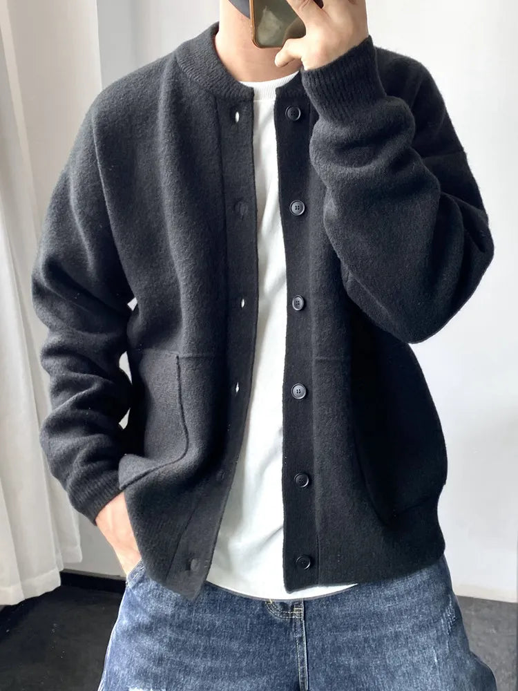 Spring New Light Luxury Fashion Cardigan Men Knitted Sweater Round Neck Jacket Loose Sweater Coat Boutique DressSimpleStyle