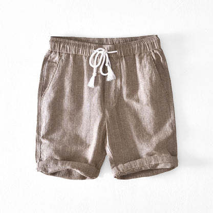 Cotton Linen Shorts for Men Fashion Striped White Loose Holiday Shorts Man Casual Plus Size Drawstring Short Pants