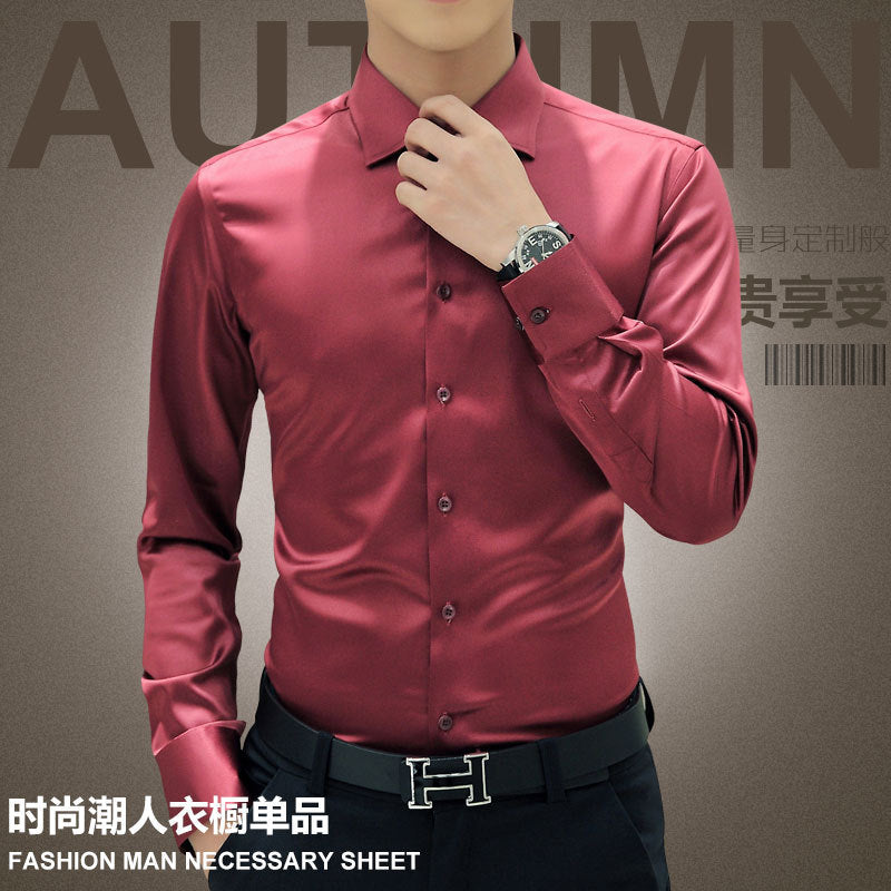 Plus Size 5XL  Men's Luxury Shirts Wedding Dress Long Sleeve Shirt Silk Tuxedo Shirt Men Mercerized Cotton Shirt