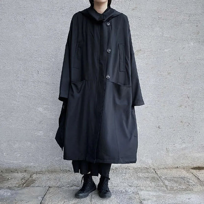 saferido Dark British Style Long Hooded Zipper Windbreaker Streetwear Personality Temperament Versatile Oversized Coat 2024 Autumn Unisex