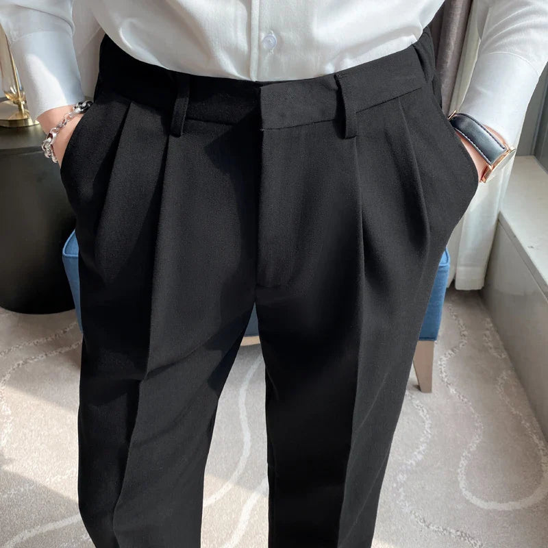 saferido Men High Quality Black Gray Dress Suit Pant Spring Man Pants Korean Slim Fit Men Casual Ankle Length Pants Streetwear 36