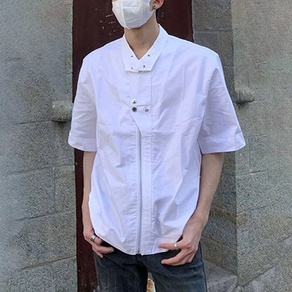 saferido Korean Functional Shirts Men's Spring Summer Zipper Shirt Top Trendy Street Original Design Niche Stand-up Collar Chemise Homme