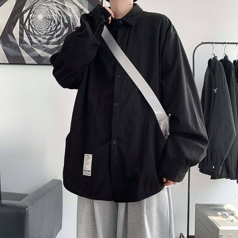 Men's Corduroy Long Sleeve Shirts Woman Fashion Casual Oversize Blouse Unisex Overshirt